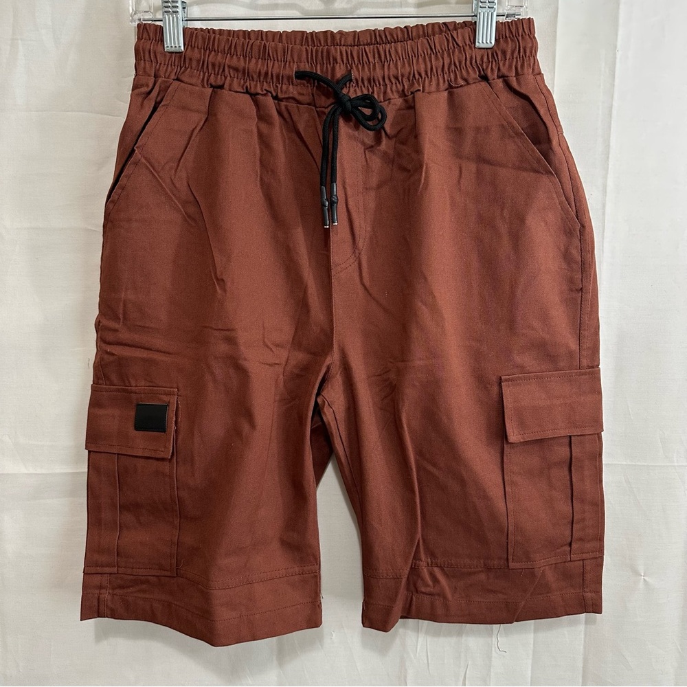 Mens NWOT Brown Cargo Shorts with Elastic Drawstring